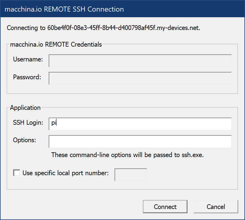 macchina.io REMOTE Helper Launch Window